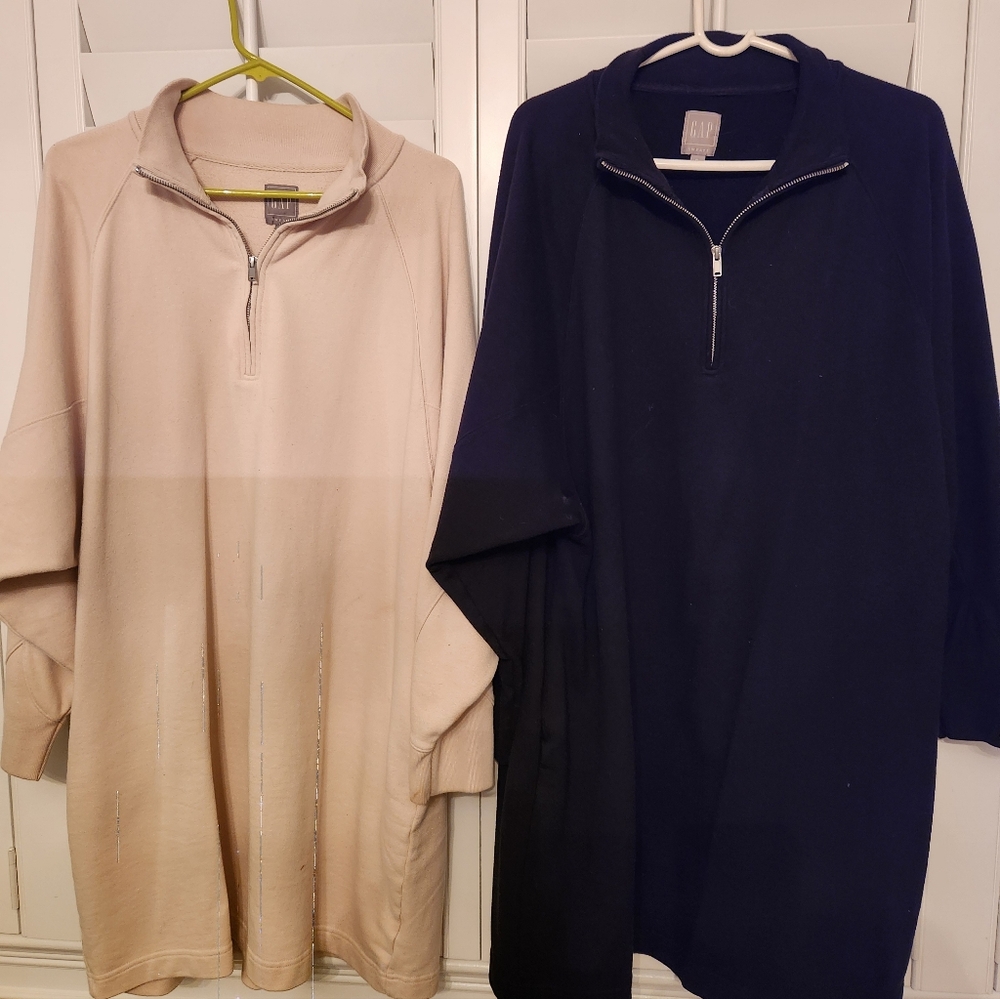 GAP Cream and Black  Quarter-Zip Pullover Dresses